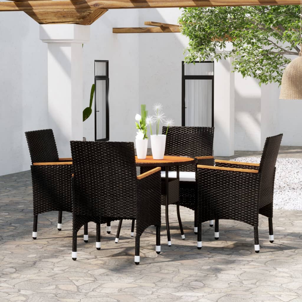 Set da Pranzo per Giardino 5 pz in Polyrattan Nero - homemem39