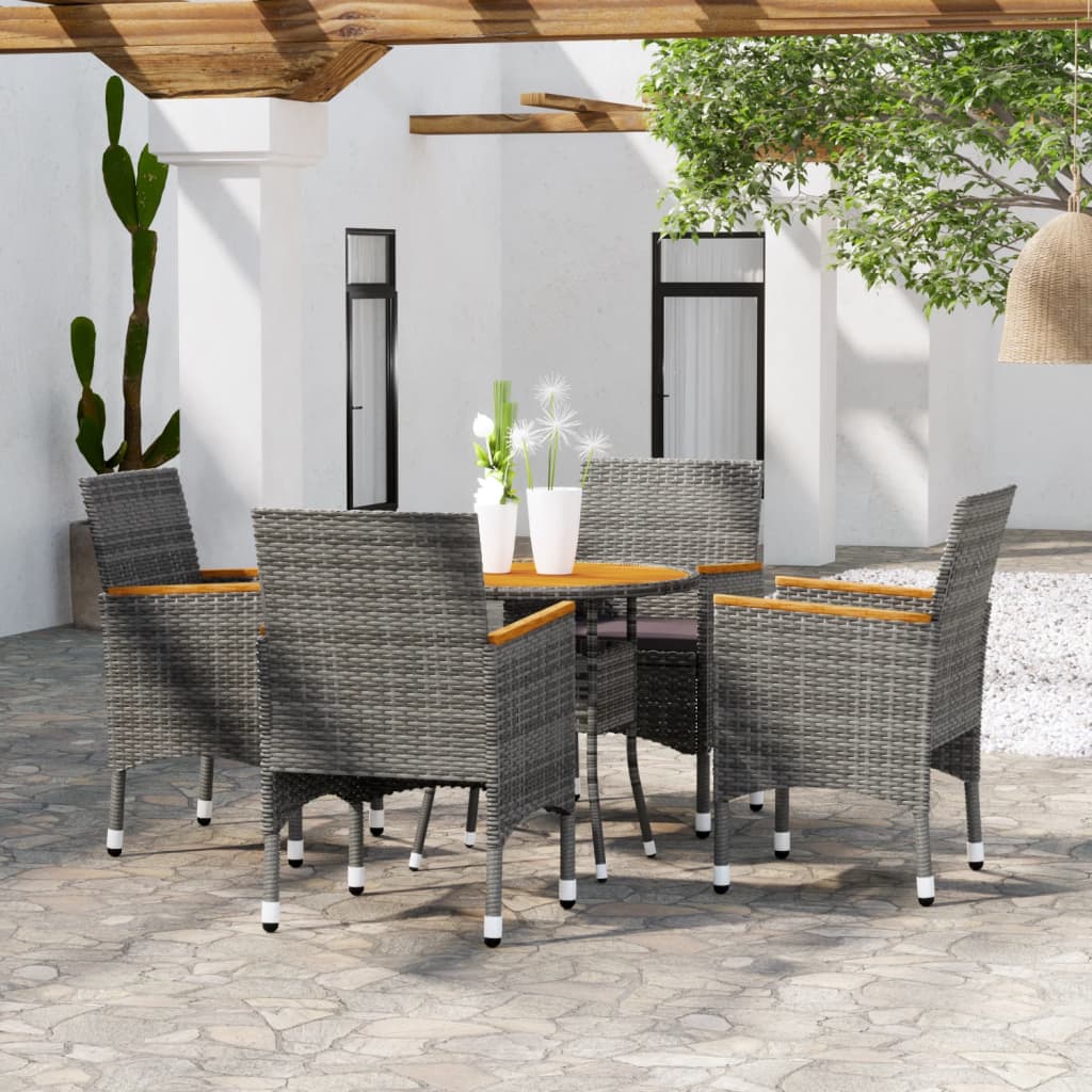 Set da Pranzo per Giardino 5 pz in Polyrattan Grigio - homemem39