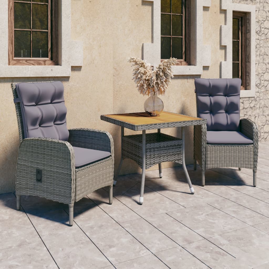 Set da Pranzo da Giardino 3 pz in Polyrattan e Acacia Grigio - homemem39