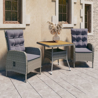 Set da Pranzo da Giardino 3 pz in Polyrattan e Acacia Grigio - homemem39