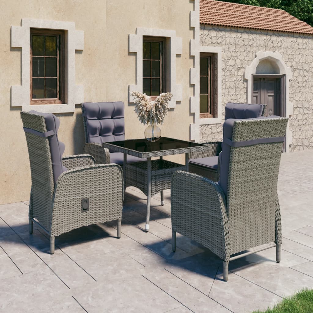 Set da Pranzo da Giardino 5 pz in Polyrattan e Vetro Grigio - homemem39
