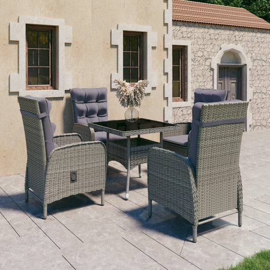 Set da Pranzo da Giardino 5 pz in Polyrattan e Vetro Grigio - homemem39