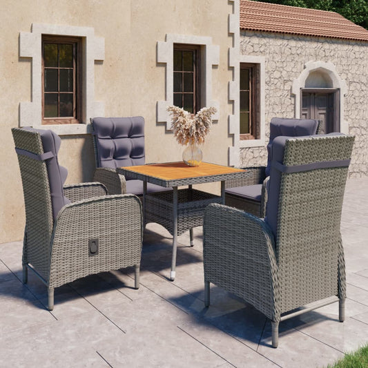 Set da Pranzo da Giardino 5 pz in Polyrattan e Acacia Grigio - homemem39