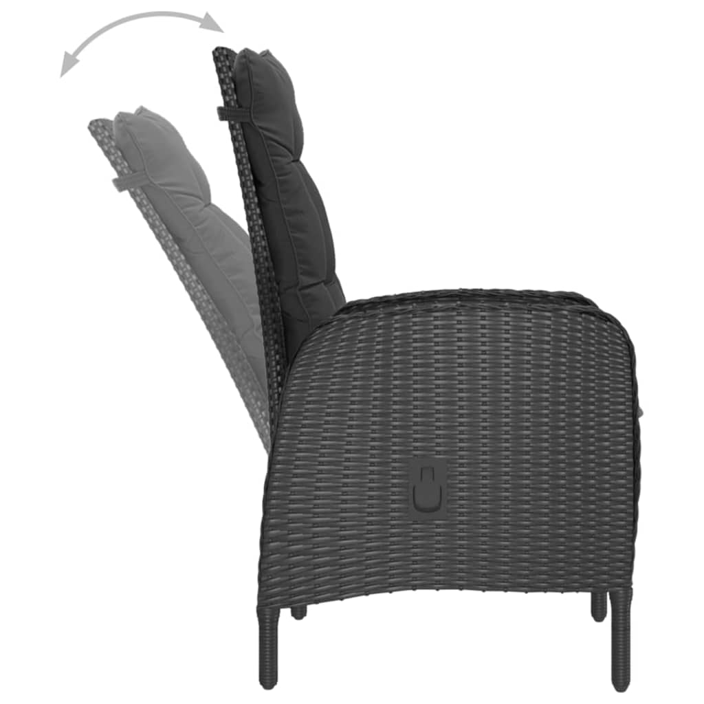 Set Mobili da Pranzo per Giardino 3 pz Polyrattan e Vetro Nero - homemem39