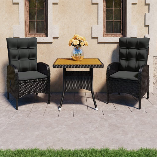 Set Mobili da Pranzo per Giardino 3 pz Polyrattan e Acacia Nero - homemem39