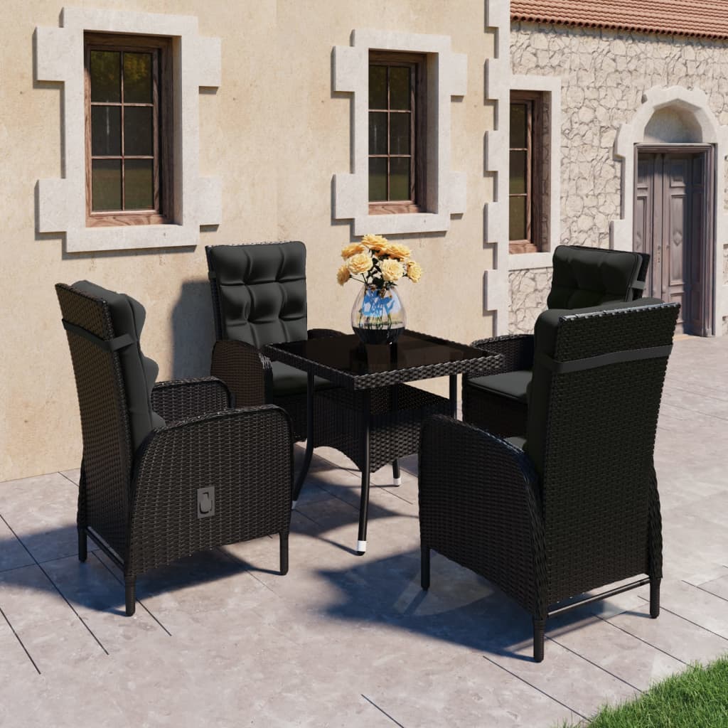 Set Mobili da Pranzo per Giardino 5 pz Polyrattan e Vetro Nero - homemem39