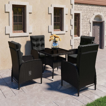 Set Mobili da Pranzo per Giardino 5 pz Polyrattan e Vetro Nero - homemem39