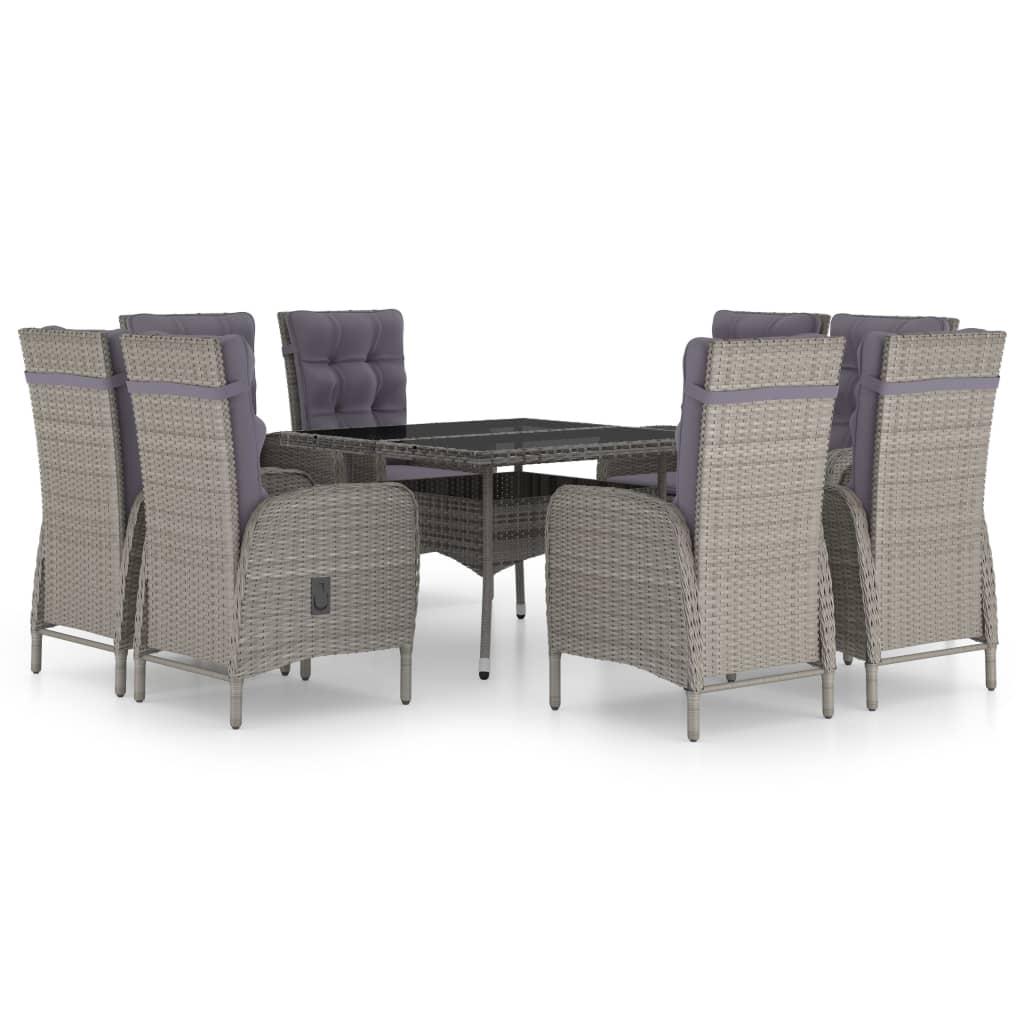 Set da Pranzo per Giardino 9 pz in Polyrattan e Vetro Grigio - homemem39