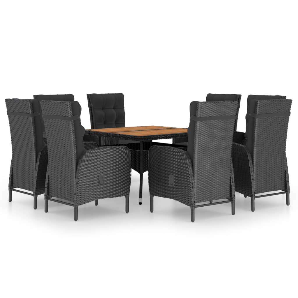 Set da Pranzo da Giardino 9 pz in Polyrattan e Acacia Nero - homemem39