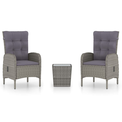 Set da Bistrot da Giardino 3 pz in Polyrattan e Vetro Grigio - homemem39