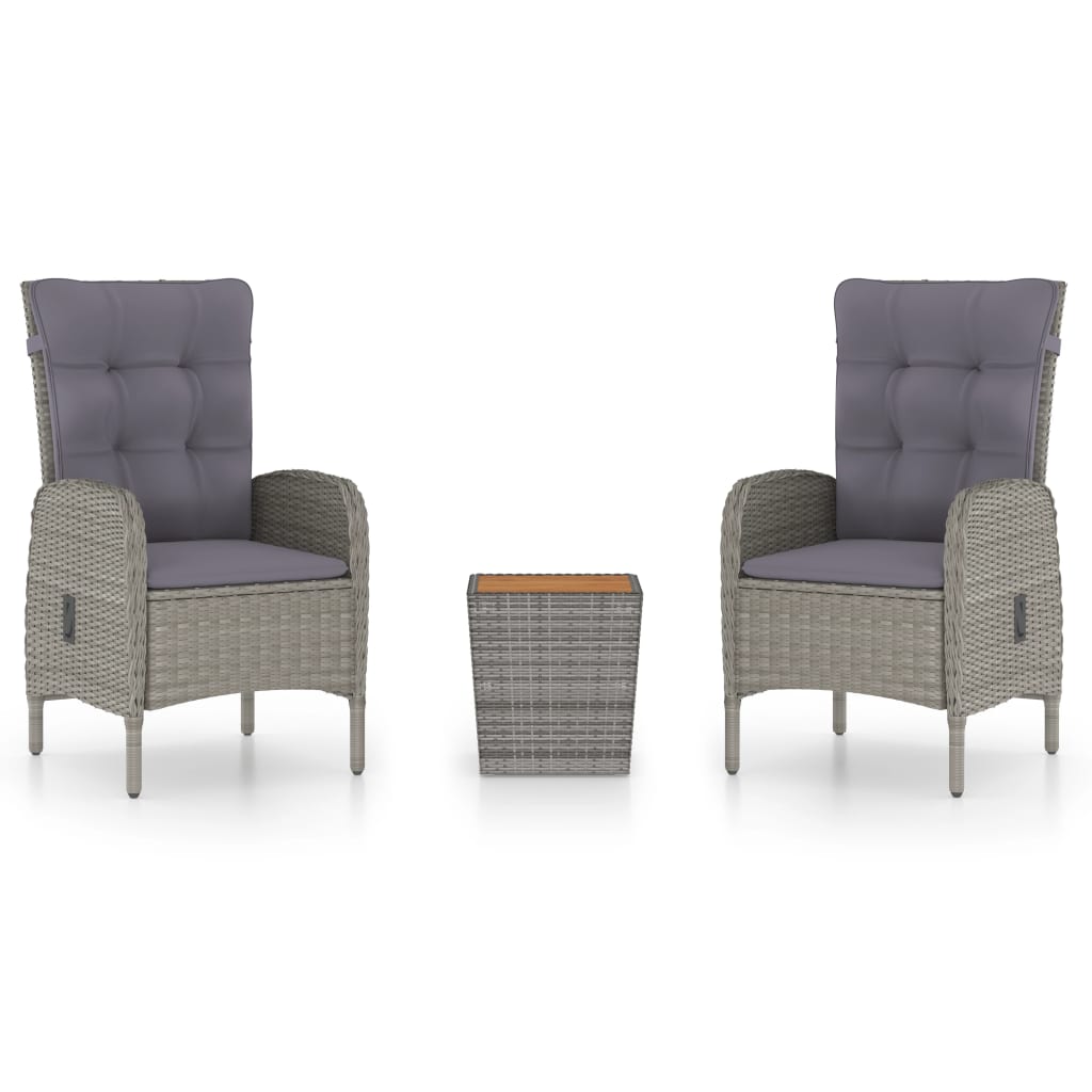 Set da Bistrot 3 pz in Polyrattan e Legno Acacia Grigio - homemem39