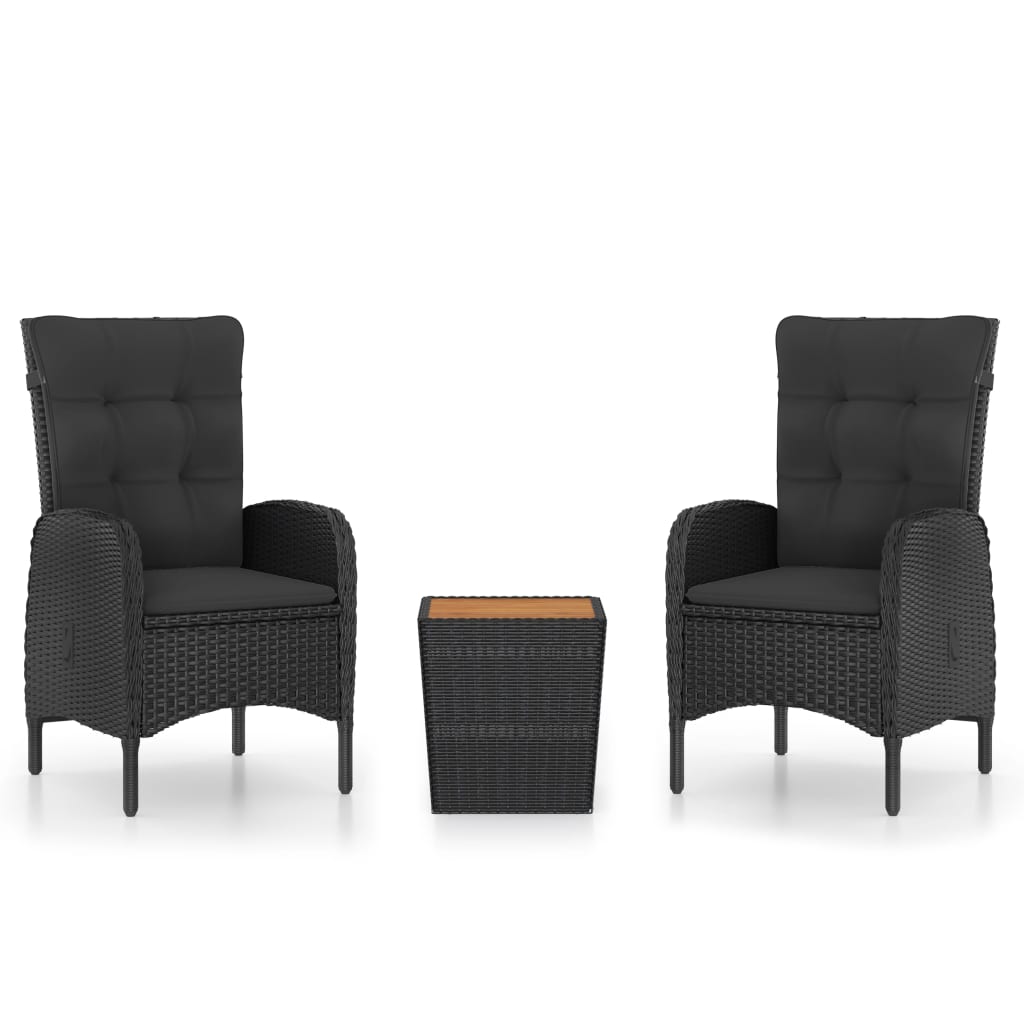 Set da Bistrot per Giardino 3 pz in Polyrattan e Acacia Nero - homemem39