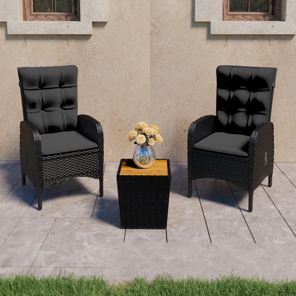 Set da Bistrot per Giardino 3 pz in Polyrattan e Acacia Nero - homemem39