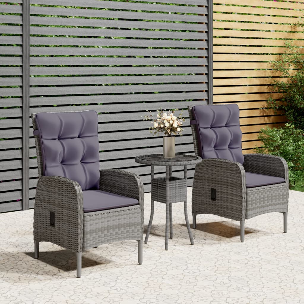 Set da Bistrot per Giardino 3 pz in Polyrattan Grigio - homemem39