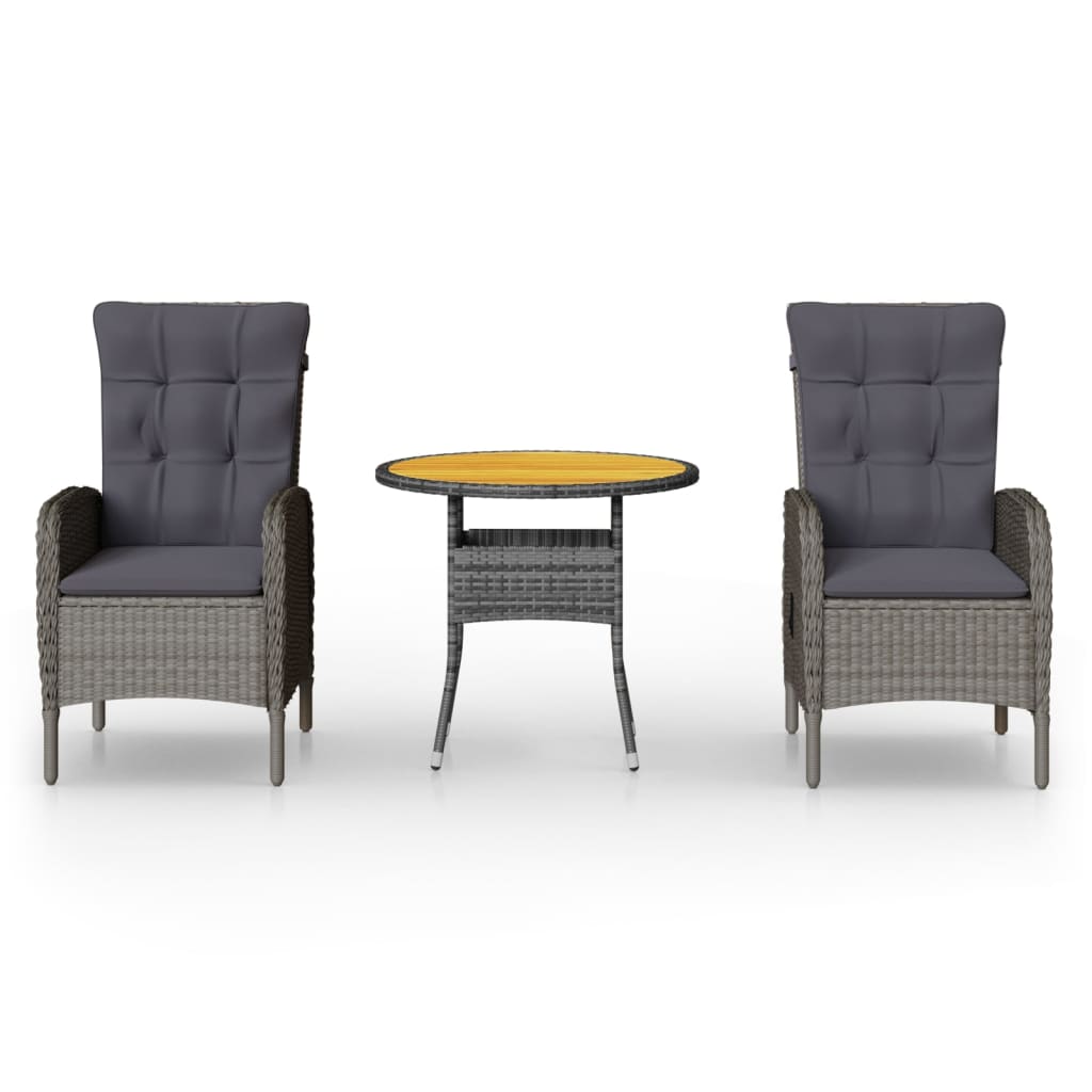 Set da Bistrot per Giardino 3 pz in Polyrattan Grigio - homemem39