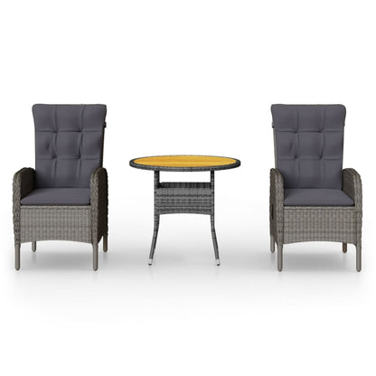 Set da Bistrot per Giardino 3 pz in Polyrattan Grigio - homemem39