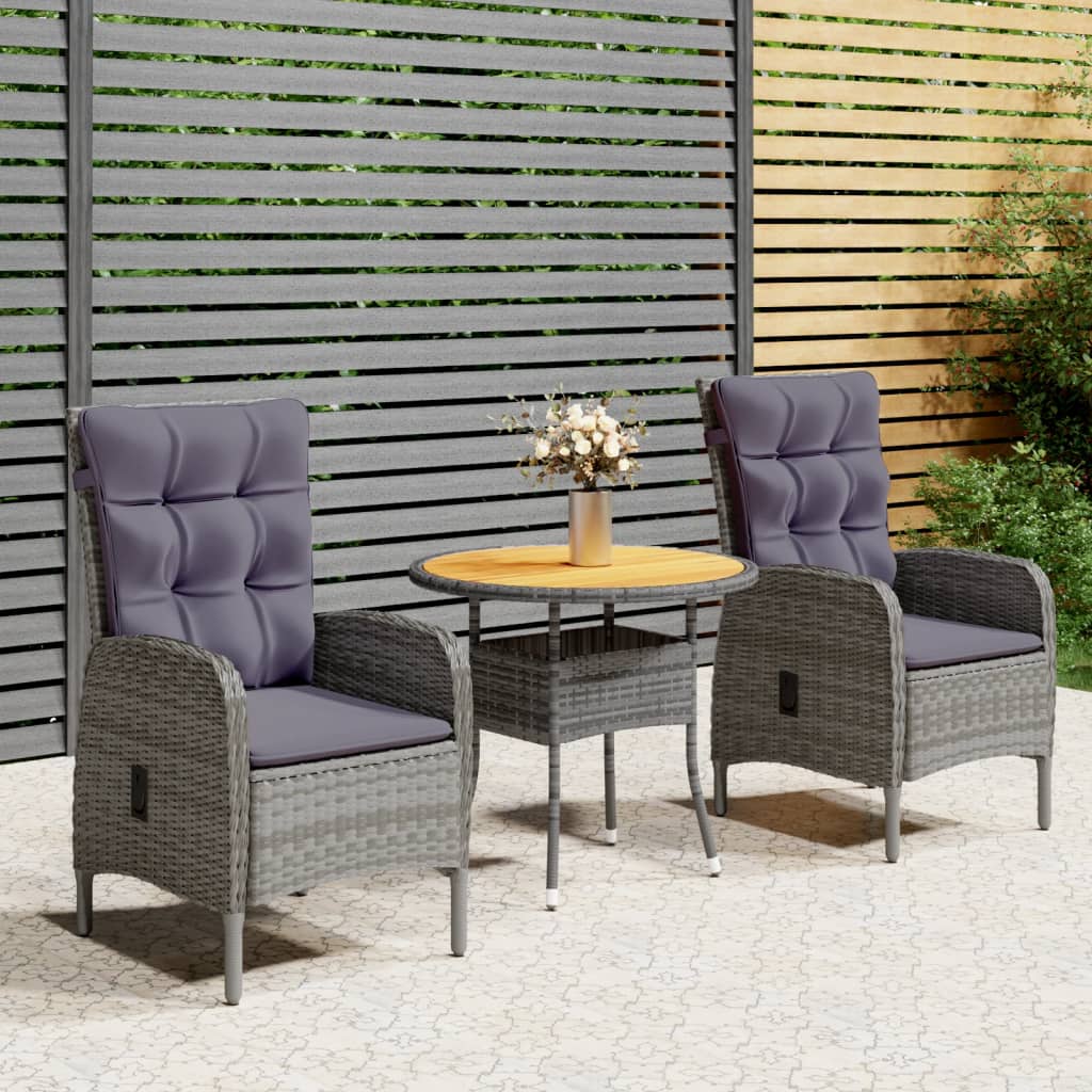 Set da Bistrot per Giardino 3 pz in Polyrattan Grigio - homemem39