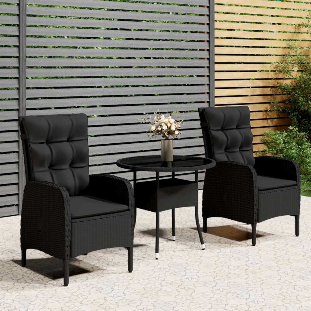 Set da Bistrot per Giardino 3 pz in Polyrattan Nero - homemem39