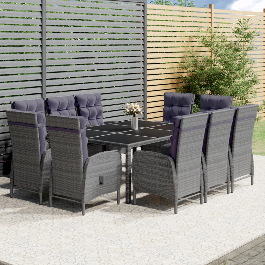 Set Pranzo da Giardino 11pz in Polyrattan Grigio - homemem39