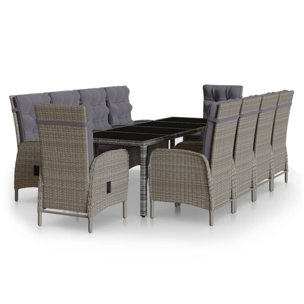 Set Pranzo da Giardino 11pz in Polyrattan Grigio - homemem39