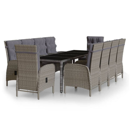 Set Pranzo da Giardino 11pz in Polyrattan Grigio - homemem39