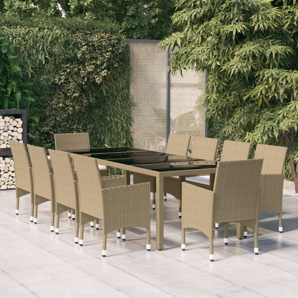 Set da Pranzo per Giardino 11 pz in Polyrattan Beige - homemem39