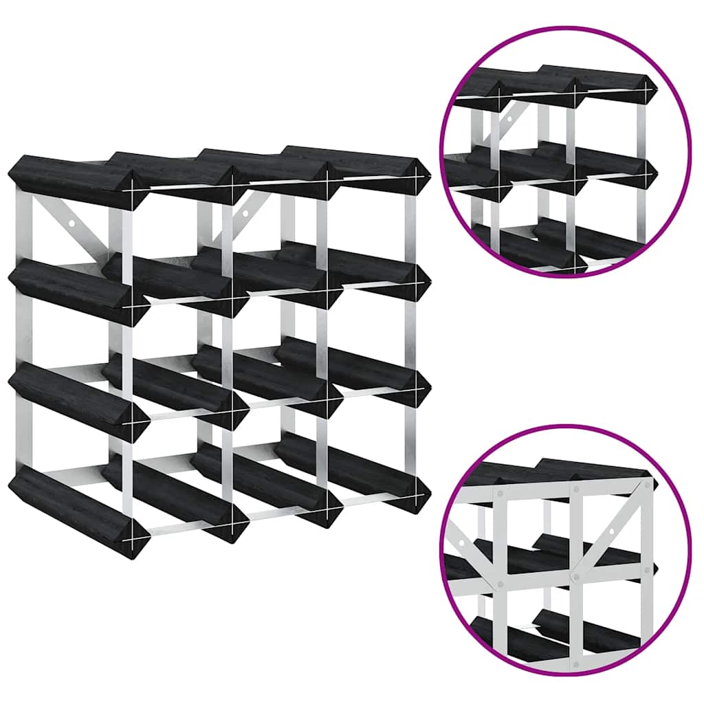 Portavini da 12 Bottiglie Nero in Legno Massello di Pino