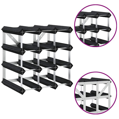 Portavini da 12 Bottiglie Nero in Legno Massello di Pino