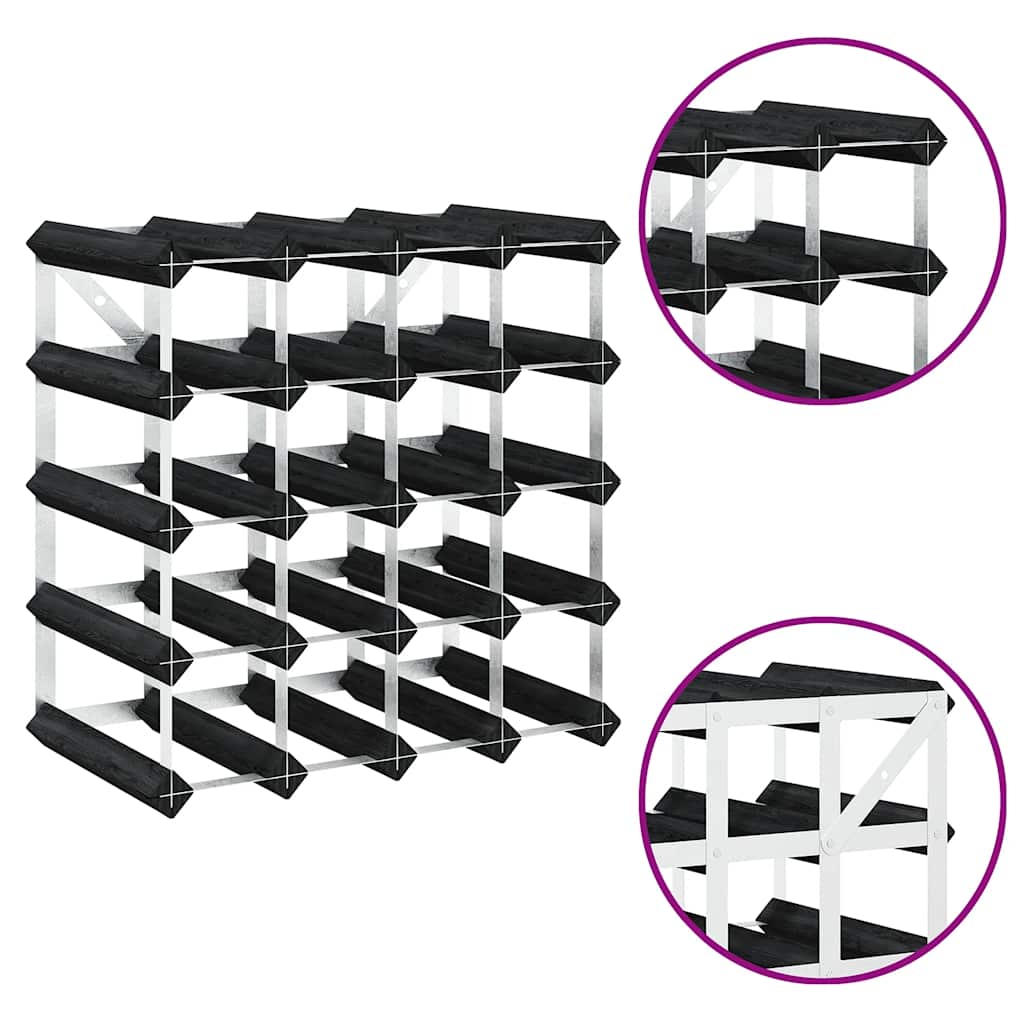 Portavini da 20 Bottiglie Nero in Legno Massello di Pino