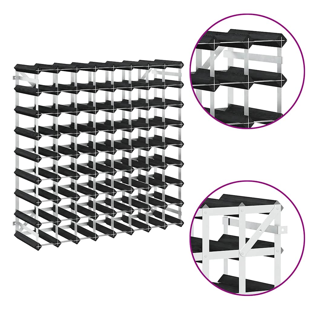 Portavini da 72 Bottiglie Nero in Legno Massello di Pino