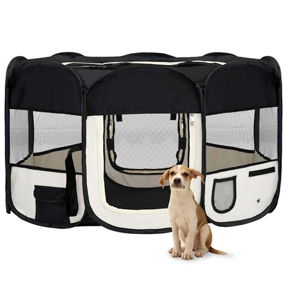 Box per Cani Pieghevole con Borsa Trasporto Nero 145x145x61 cm - homemem39