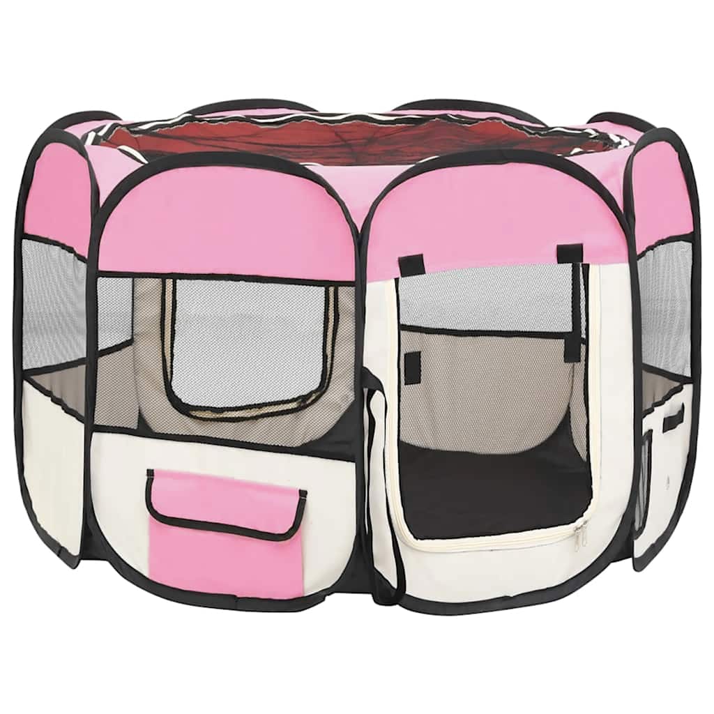 Box per Cani Pieghevole con Borsa Trasporto Rosa 90x90x58 cm | homemem39
