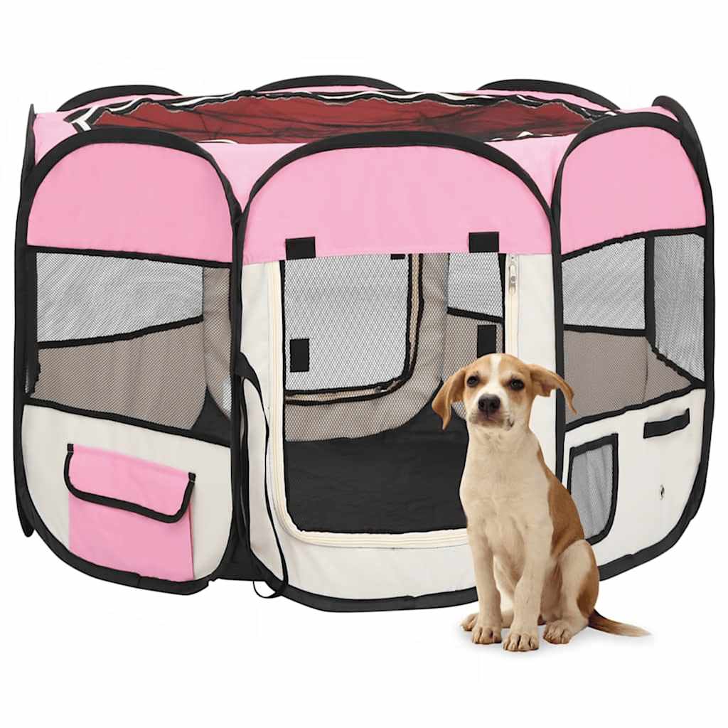Box per Cani Pieghevole con Borsa Trasporto Rosa 90x90x58 cm | homemem39