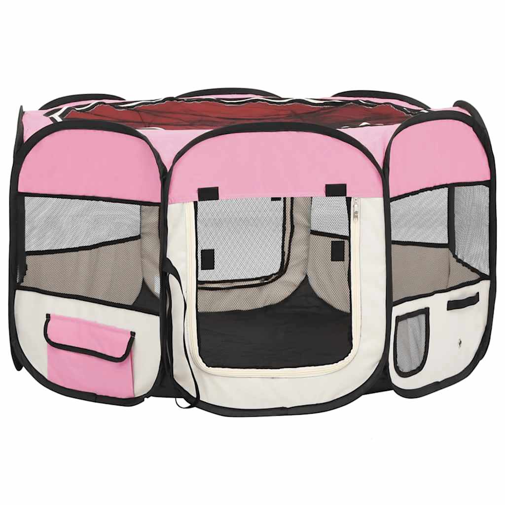 Box per Cani Pieghevole con Borsa Trasporto Rosa 110x110x58 cm - homemem39