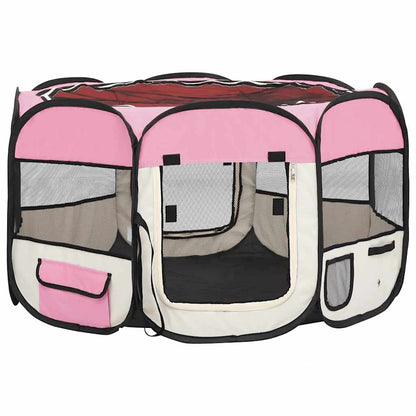 Box per Cani Pieghevole con Borsa Trasporto Rosa 110x110x58 cm - homemem39
