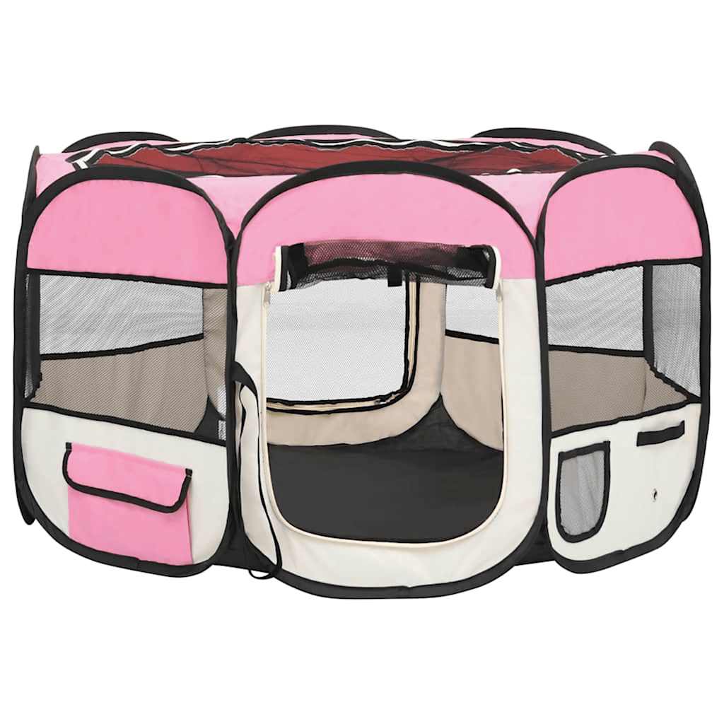 Box per Cani Pieghevole con Borsa Trasporto Rosa 110x110x58 cm - homemem39