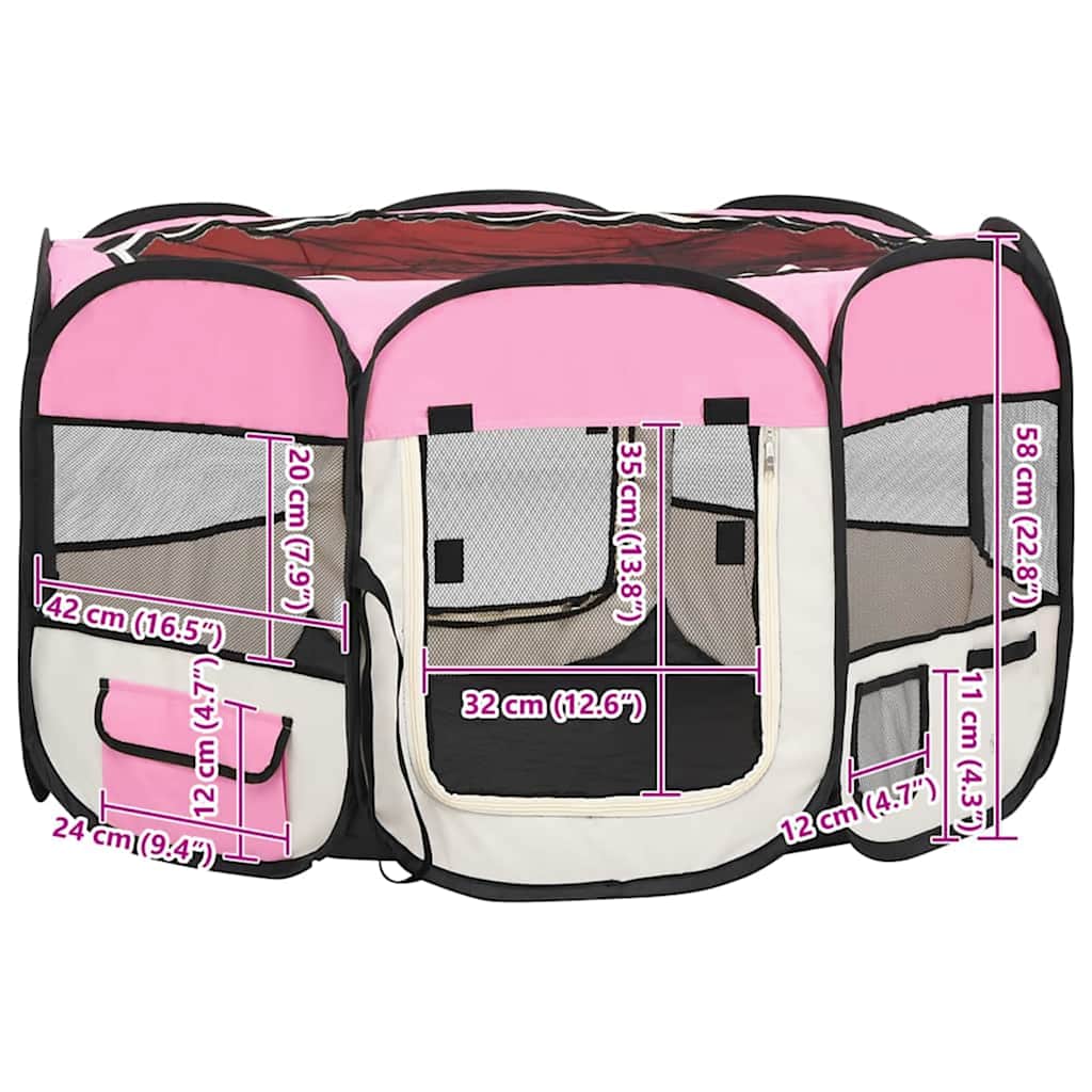 Box per Cani Pieghevole con Borsa Trasporto Rosa 110x110x58 cm - homemem39