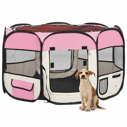 Box per Cani Pieghevole con Borsa Trasporto Rosa 110x110x58 cm - homemem39