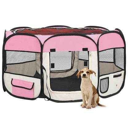 Box per Cani Pieghevole con Borsa Trasporto Rosa 125x125x61 cm - homemem39