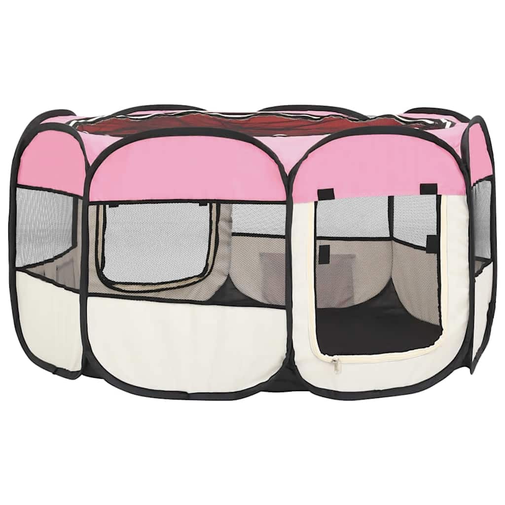 Box per Cani Pieghevole con Borsa Trasporto Rosa 125x125x61 cm - homemem39