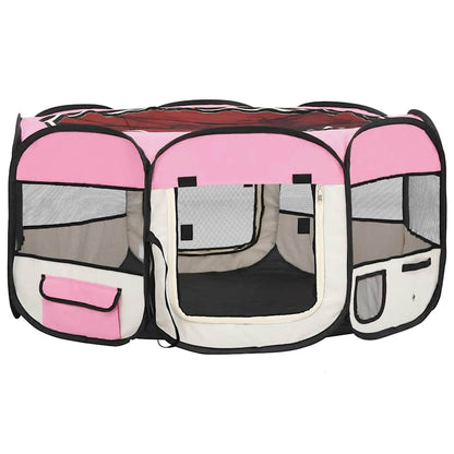 Box per Cani Pieghevole con Borsa Trasporto Rosa 145x145x61 cm - homemem39