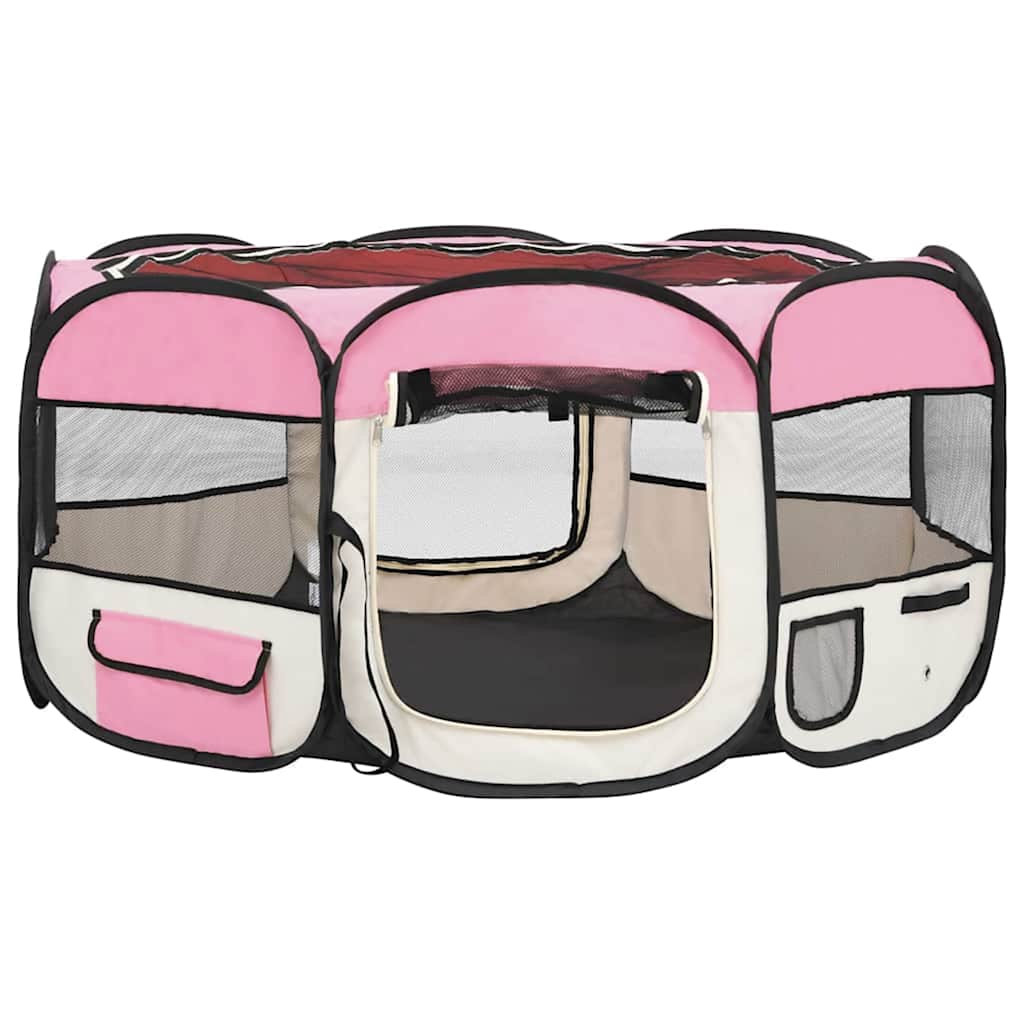 Box per Cani Pieghevole con Borsa Trasporto Rosa 145x145x61 cm - homemem39