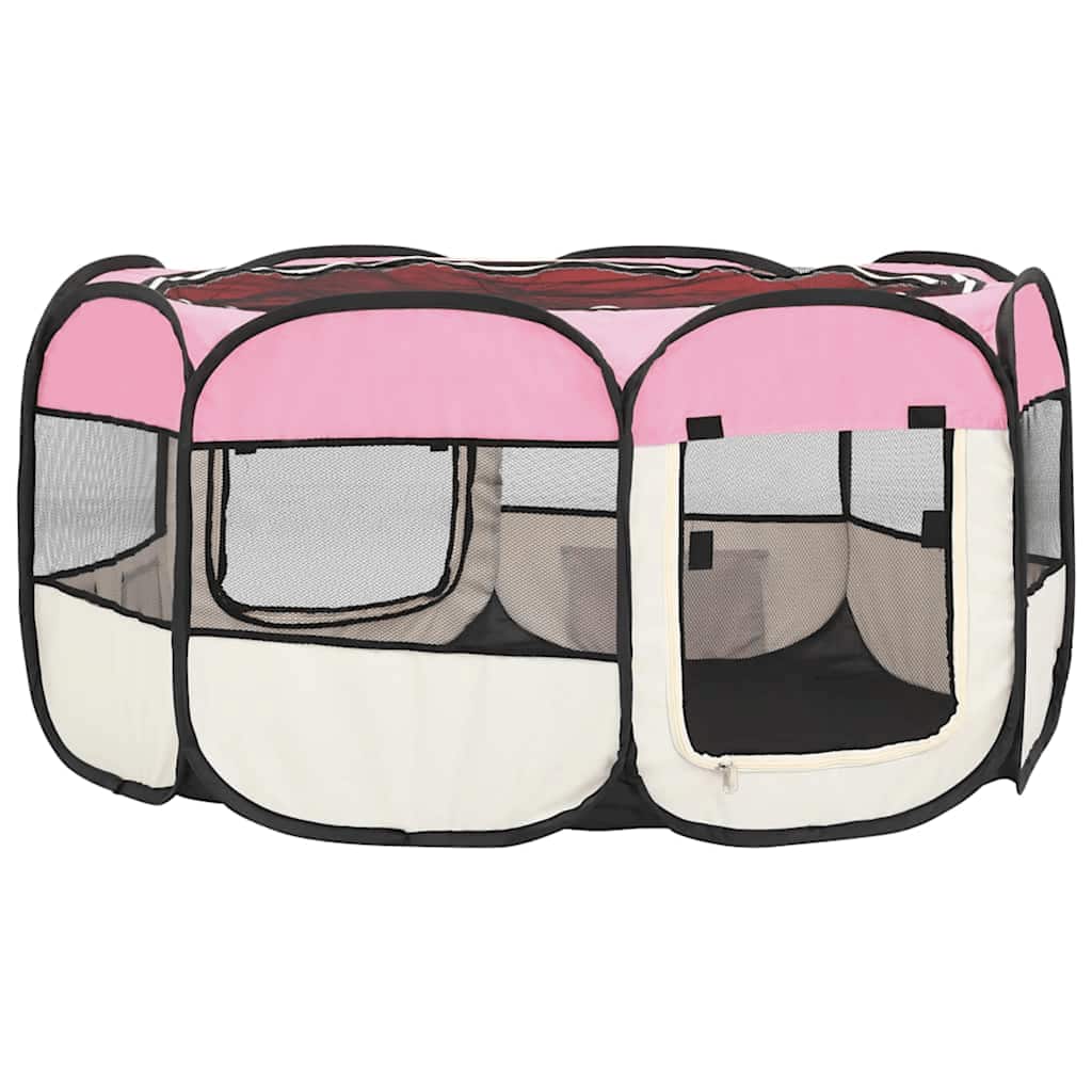 Box per Cani Pieghevole con Borsa Trasporto Rosa 145x145x61 cm - homemem39