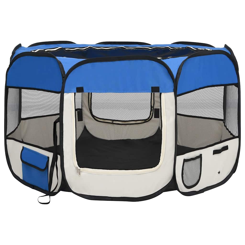Box per Cani Pieghevole con Borsa Trasporto Blu 110x110x58 cm | homemem39