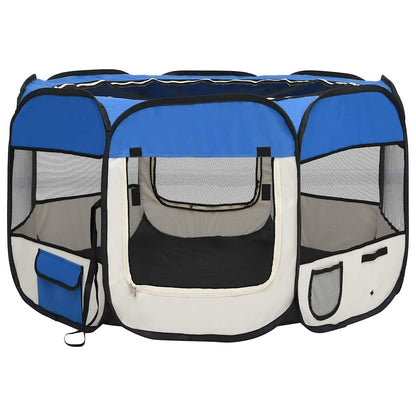 Box per Cani Pieghevole con Borsa Trasporto Blu 110x110x58 cm | homemem39