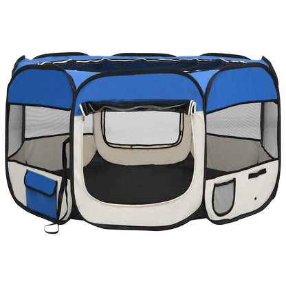 Box per Cani Pieghevole con Borsa Trasporto Blu 110x110x58 cm | homemem39