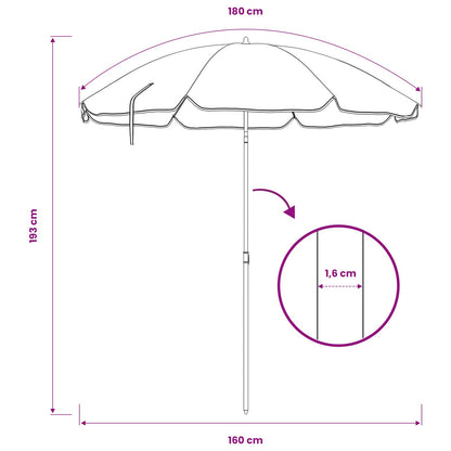 Ombrellone da Giardino con Palo in Acciaio 180 cm