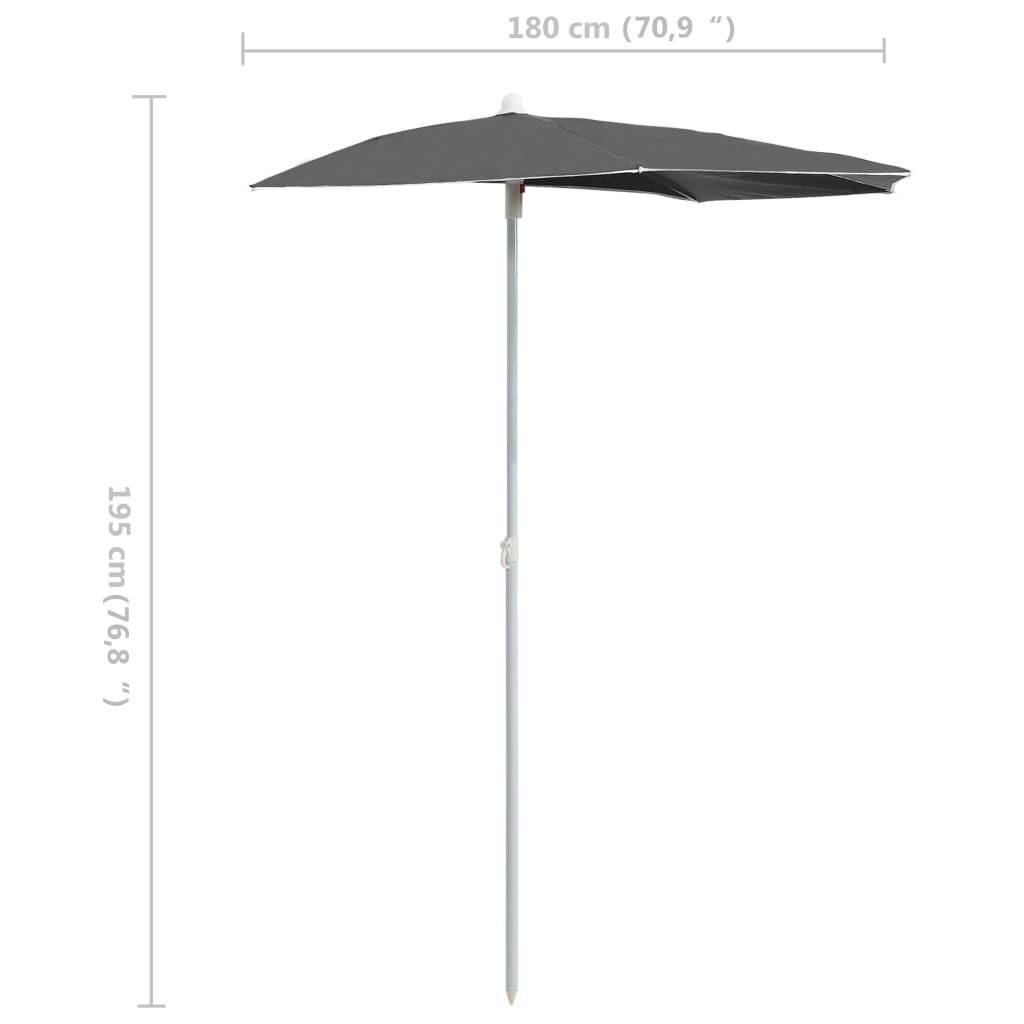 Ombrellone Semicircolare con Palo 180x90 cm Antracite | homemem39