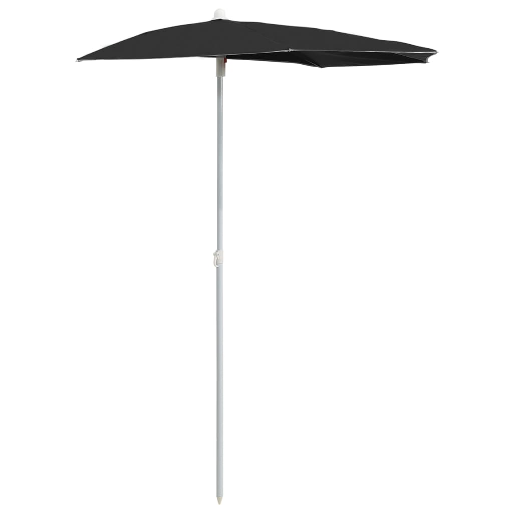 Ombrellone Semicircolare da Giardino con Palo 180x90 cm Nero | homemem39