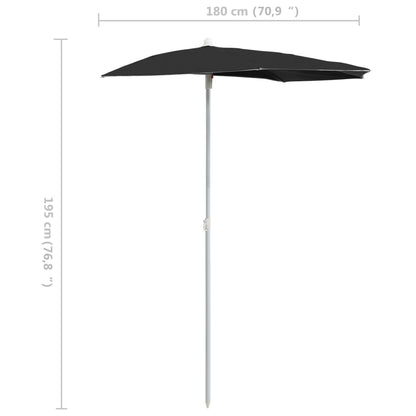 Ombrellone Semicircolare da Giardino con Palo 180x90 cm Nero | homemem39